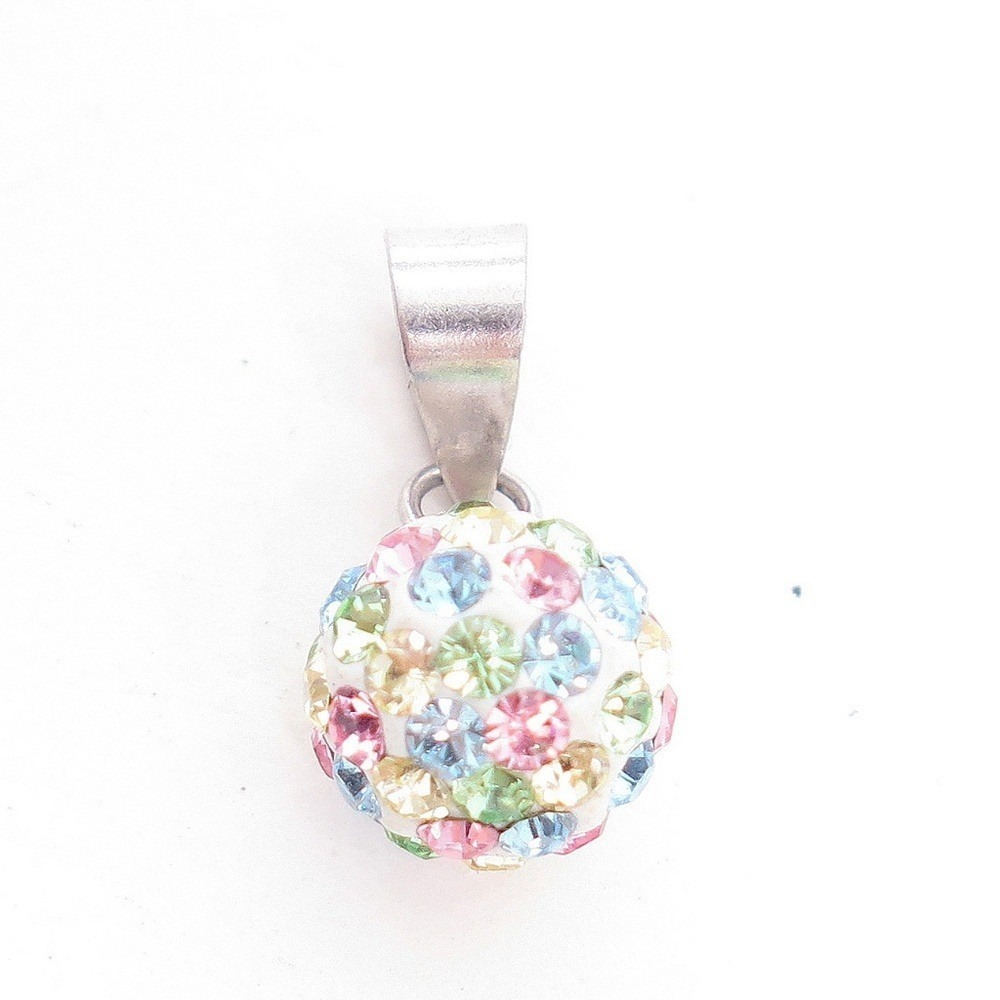 STERLING SILVER MULTI-COLORED PASTEL CRYSTAL RHINESTONE NECKLACE‎ PENDANT